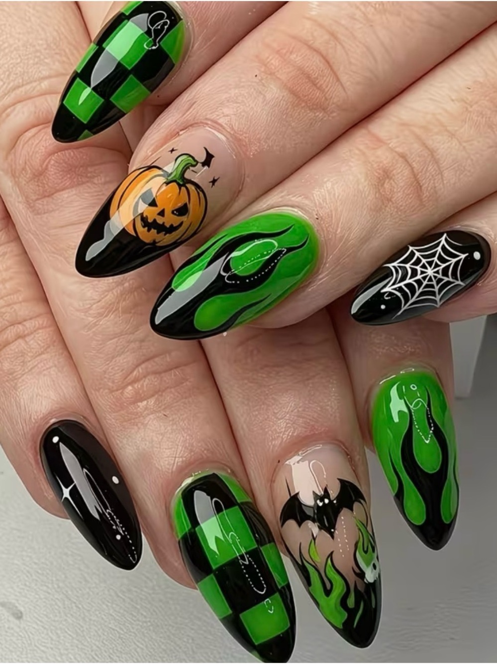 Halloween Green & Black Press On Nail Set - Women Makeup